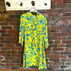 Cabi Lemon Drop Dress #5794 Yellow with Blue Floral XL